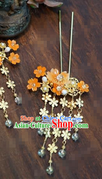 Chinese Ancient Bride Hair Accessories Wedding Flowers Tassel Step Shake Hairpins for Women