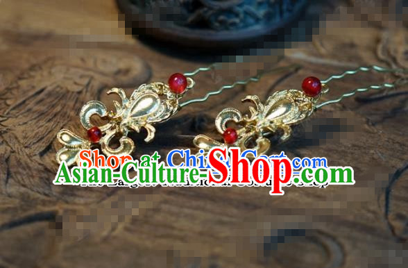 Chinese Ancient Wedding Queen Hair Jewelry Accessories Palace Golden Hair Clip Hairpins for Women