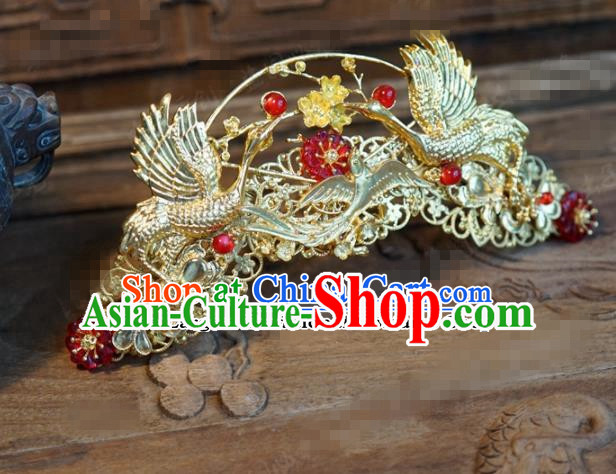 Chinese Ancient Wedding Queen Hair Jewelry Accessories Palace Crane Hair Crown Hairpins for Women