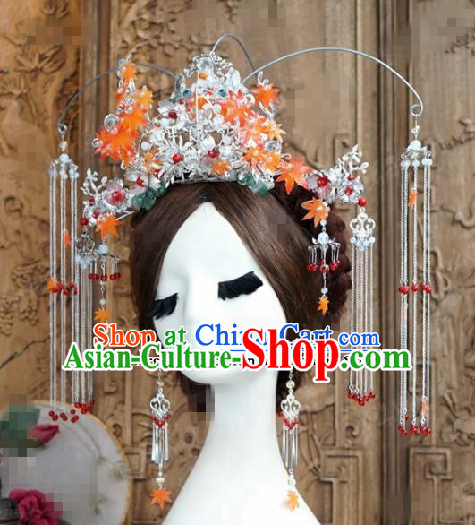 Chinese Ancient Wedding Hair Jewelry Accessories Palace Phoenix Coronet Hairpins Complete Set for Women