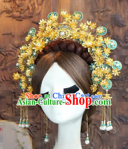 Chinese Ancient Queen Phoenix Coronet Wedding Bride Hairpins Headdress for Women