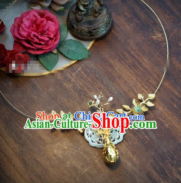 Chinese Traditional Wedding Hanfu Jade Necklace Ancient Bride Palace Jewelry Accessories for Women