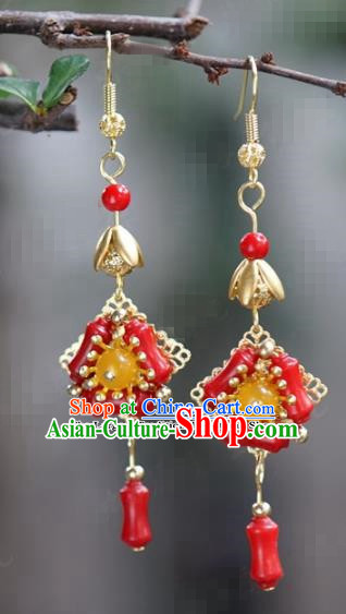 Chinese Traditional Wedding Hanfu Red Earrings Ancient Bride Palace Jewelry Accessories for Women