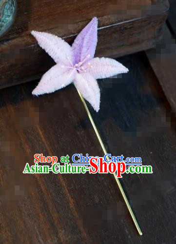 Chinese Ancient Queen Hair Clip Wedding Bride Headdress Lilac Velvet Flower Hairpins for Women