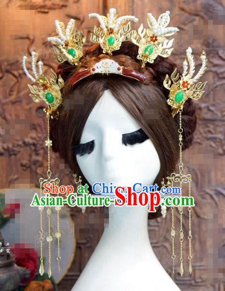 Chinese Ancient Qing Dynasty Empress Phoenix Hair Clips Wedding Bride Hairpins Headdress for Women
