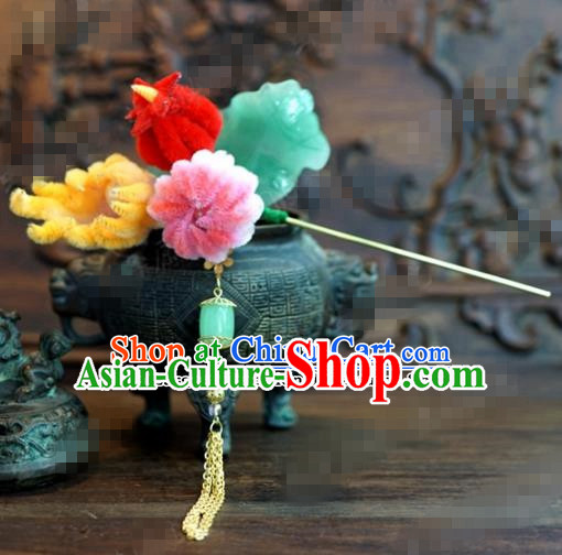 Chinese Ancient Qing Dynasty Empress Hair Clip Palace Bergamot Flowers Hairpins for Women