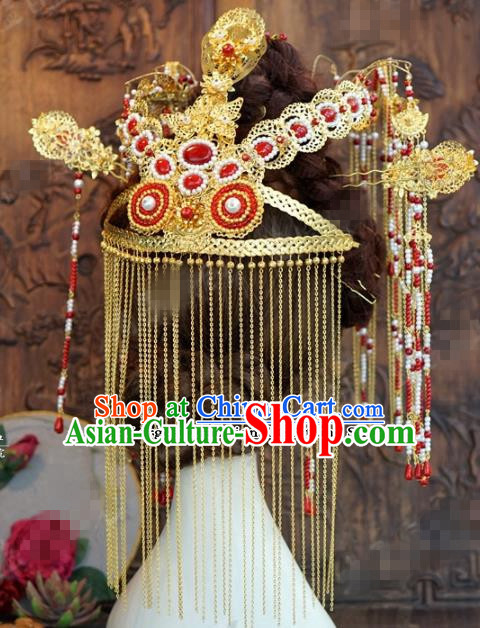 Chinese Ancient Empress Tassel Phoenix Coronet Palace Hairpins Complete Set for Women