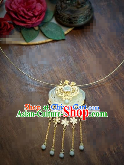 Chinese Traditional Wedding Hanfu Golden Tassel Jade Necklace Ancient Bride Palace Jewelry Accessories for Women