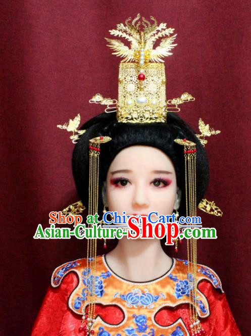 Chinese Ancient Queen Headdress Tang Dynasty Empress Phoenix Coronet Hairpins Complete Set for Women