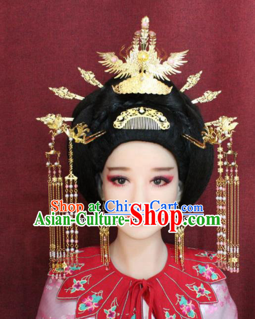 Chinese Ancient Queen Phoenix Headdress Tang Dynasty Empress Coronet Hairpins Complete Set for Women