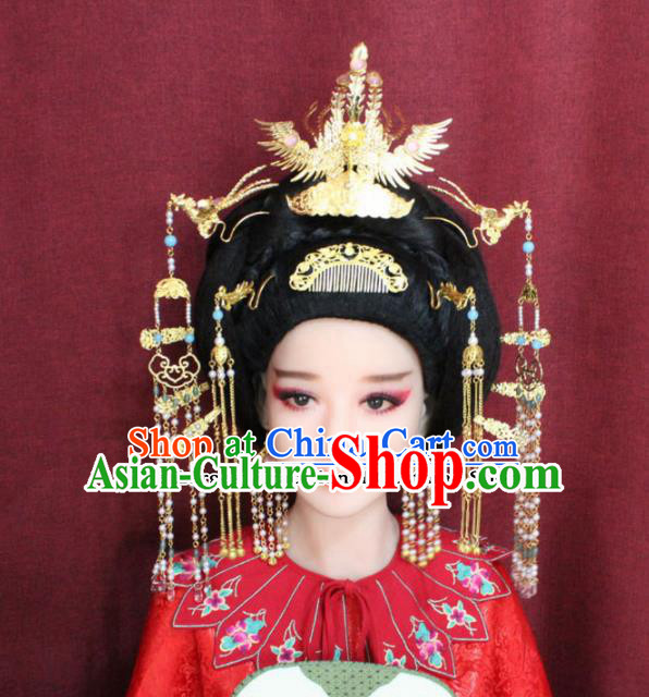 Chinese Ancient Queen Hair Accessories Tang Dynasty Empress Phoenix Coronet Hairpins Complete Set for Women