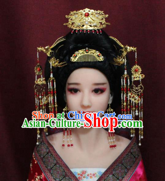 Chinese Ancient Tang Dynasty Queen Hair Accessories Empress Phoenix Coronet Hairpins Complete Set for Women