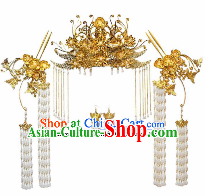 Chinese Ancient Tang Dynasty Queen Headdress Palace Phoenix Coronet Hairpins Complete Set for Women