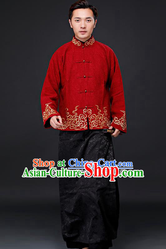 Chinese Ancient Republican Period Drama Childe Costumes Long Robe and Mandarin Jacket for Men