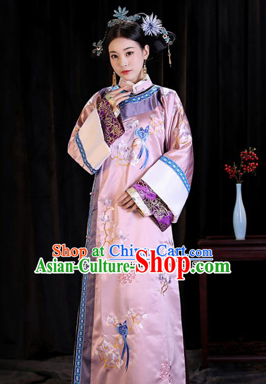 Chinese Ancient Drama Qing Dynasty Manchu Imperial Concubine Embroidered Costumes and Headpiece Complete Set