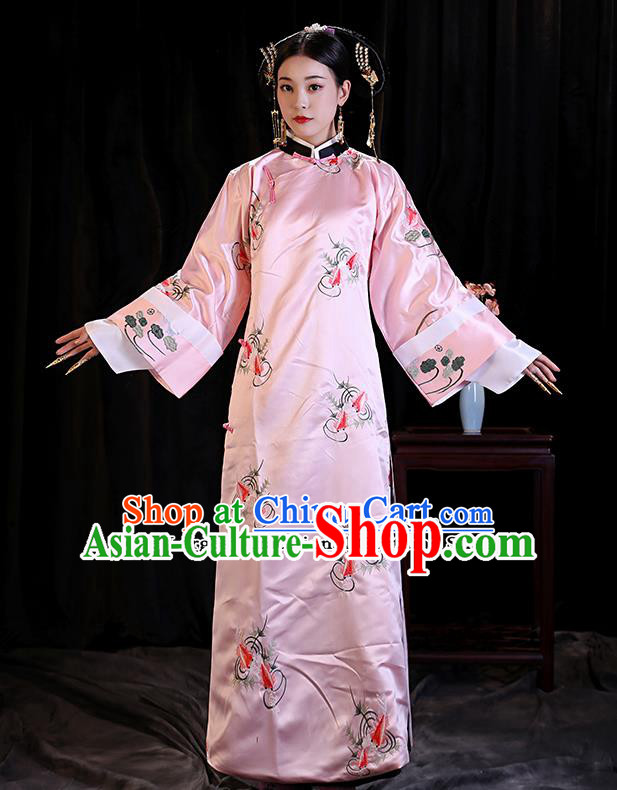 Chinese Ancient Drama Clothing Qing Dynasty Manchu Imperial Concubine Embroidered Costumes for Women