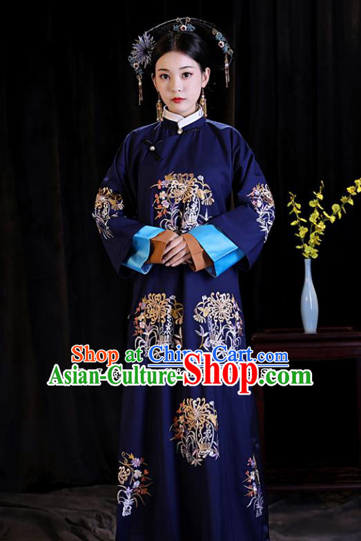 Chinese Ancient Drama Palace Queen Clothing Qing Dynasty Manchu Empress Embroidered Costumes and Headpiece for Women