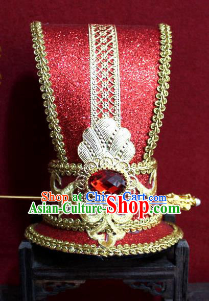 Chinese Traditional Classical Hair Accessories Ancient Prince Red Hairdo Crown for Men
