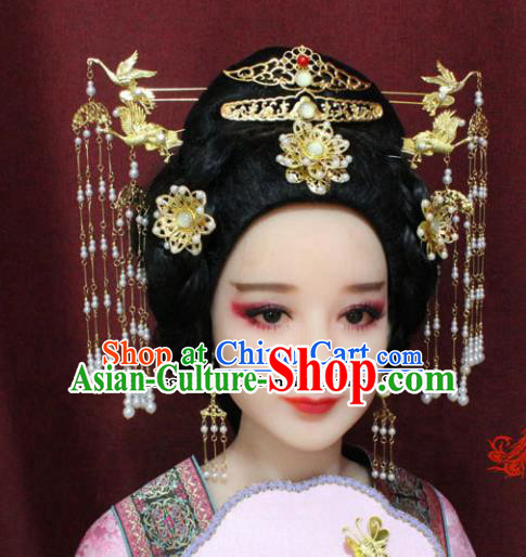Chinese Ancient Tang Dynasty Wedding Hair Accessories Queen Tassel Step Shake Hairpins Complete Set for Women
