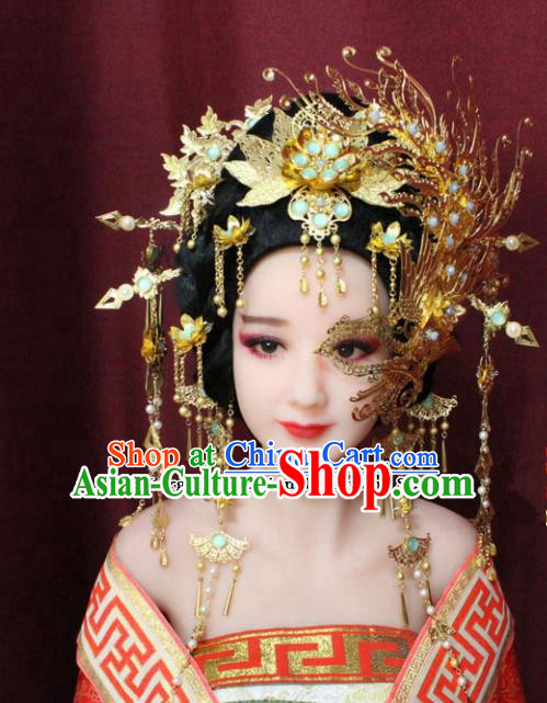 Chinese Ancient Tang Dynasty Hair Accessories Queen Mask Phoenix Coronet Hairpins Complete Set for Women