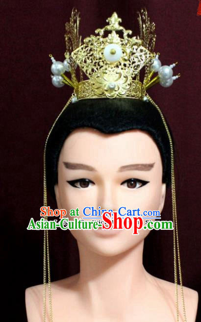 Chinese Traditional Classical Hair Accessories Ancient Nobility Childe Golden Hair Crown for Men