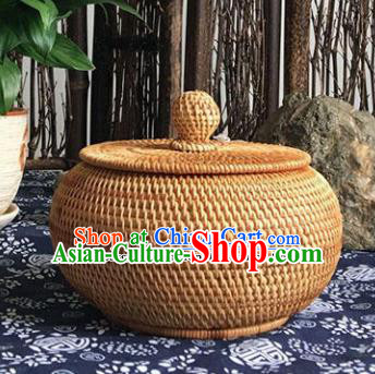 Asian Vietnamese Traditional Craft Rattan Tea Canister Straw Plaited Storage Box