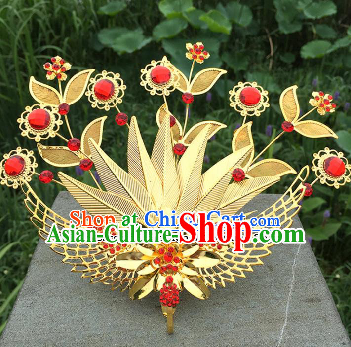 Chinese Ancient Tang Dynasty Hair Accessories Queen Golden Phoenix Hairpins for Women