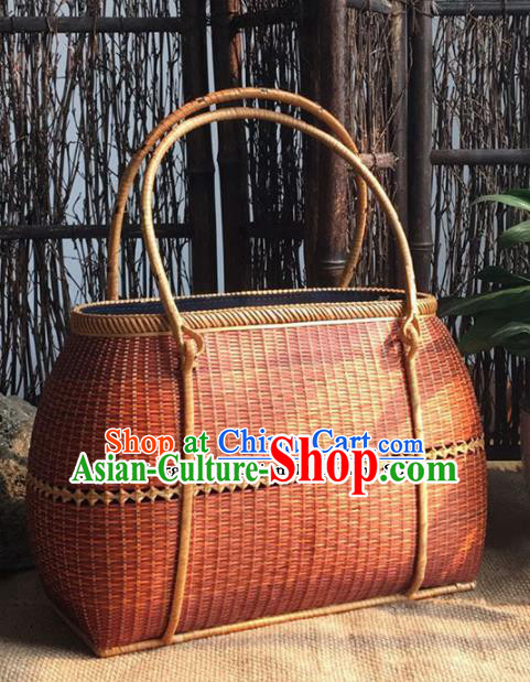 Asian Vietnamese Traditional Craft Red Rattan Handbag Straw Plaited Bag