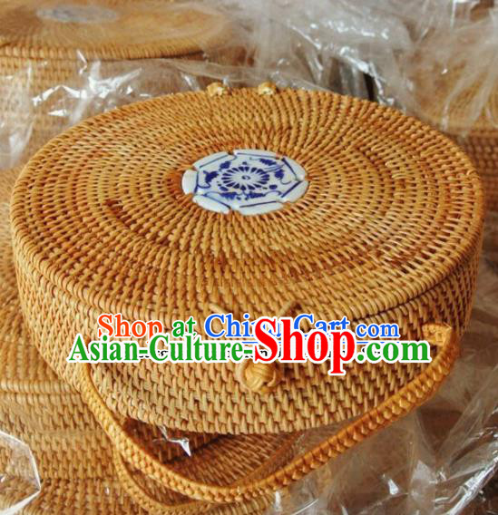 Asian Vietnamese Traditional Craft Rattan Tea Canister Straw Plaited Storage Box