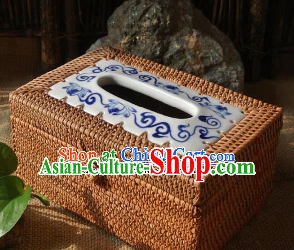 Asian Vietnamese Traditional Craft Rattan Containing Box Straw Plaited Storage Box