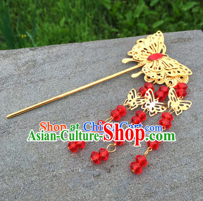 Chinese Ancient Tang Dynasty Queen Hair Accessories Golden Butterfly Tassel Hairpins for Women