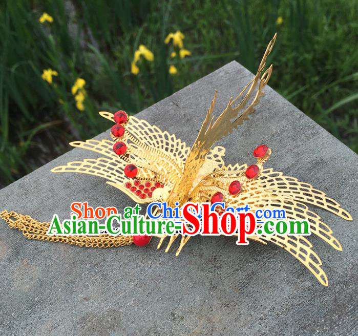 Chinese Ancient Tang Dynasty Princess Hair Accessories Golden Phoenix Hair Comb Hairpins for Women