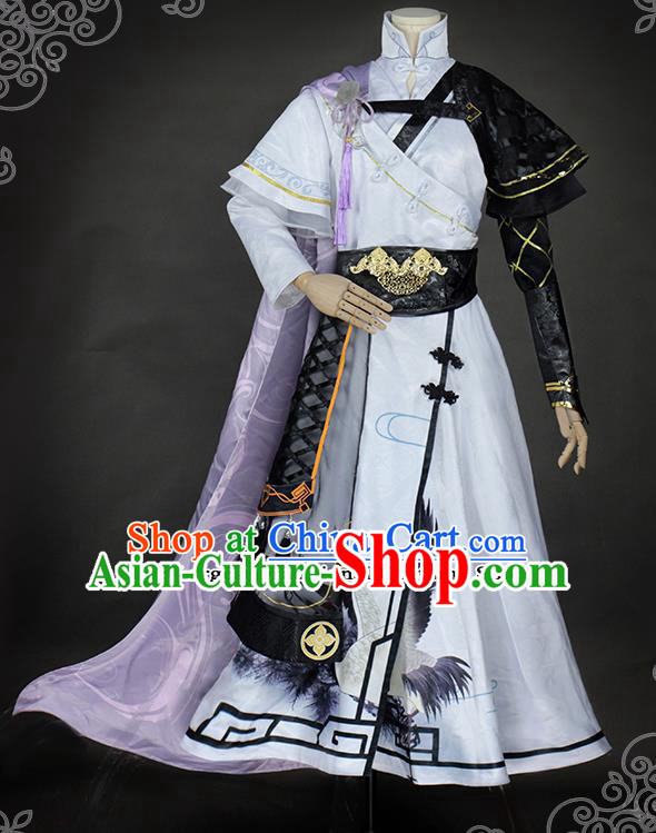 Chinese Traditional Cosplay Childe Knight White Costumes Ancient Swordsman Clothing for Men