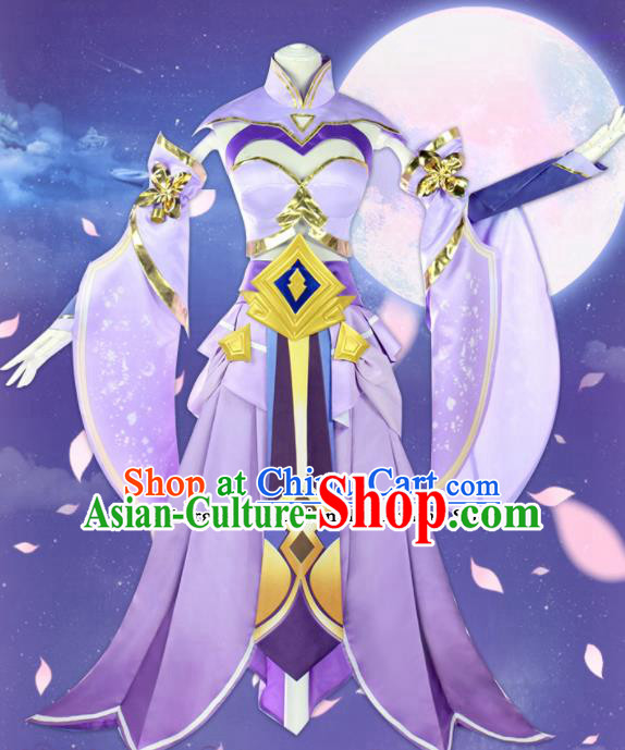 Chinese Traditional Cosplay Female Knight Costumes Ancient Swordswoman Purple Dress for Women