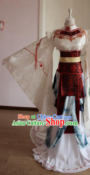 Chinese Traditional Cosplay Princess Costumes Ancient Female Swordsman White Dress for Women