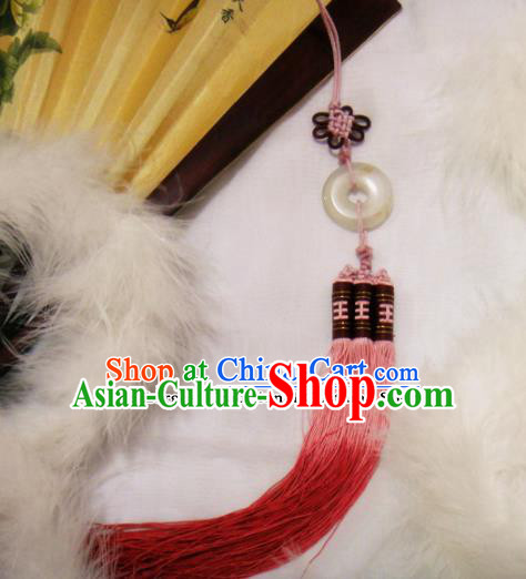 Chinese Traditional Classical Waist Accessories Ancient Princess Red Tassel Jade Pendant for Women
