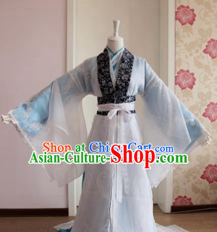 Chinese Traditional Cosplay Nobility Childe Costumes Ancient Swordsman Blue Clothing for Men