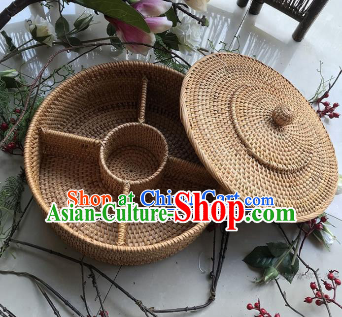 Asian Vietnamese Traditional Rattan Craft Artware Straw Plaited Tea Caddy Storage Box