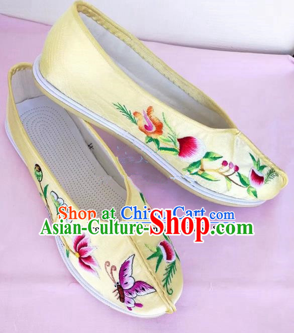 Chinese Traditional Hanfu Shoes Yellow Embroidered Shoes Handmade Cloth Shoes for Women