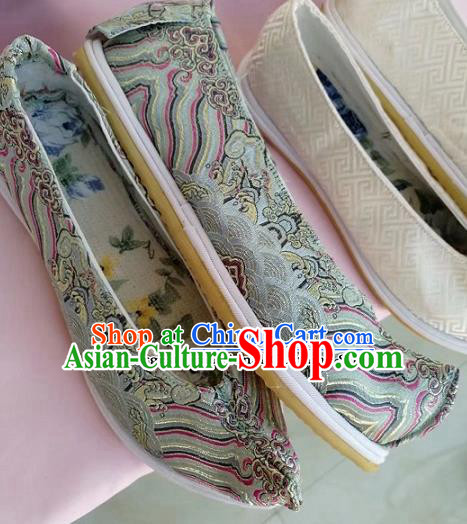 Chinese Traditional Hanfu Shoes Grey Embroidered Shoes Handmade Cloth Shoes for Women