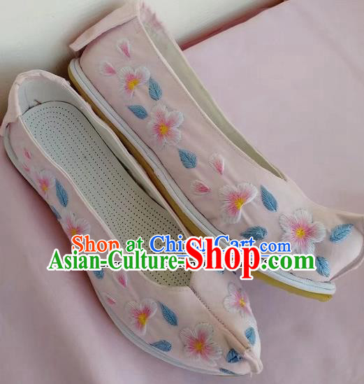 Chinese Traditional Hanfu Shoes Pink Embroidered Shoes Handmade Cloth Shoes for Women