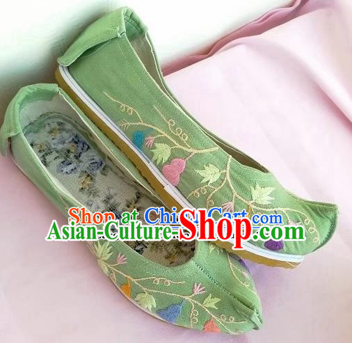 Chinese Traditional Hanfu Green Shoes Embroidered Shoes Handmade Cloth Shoes for Women