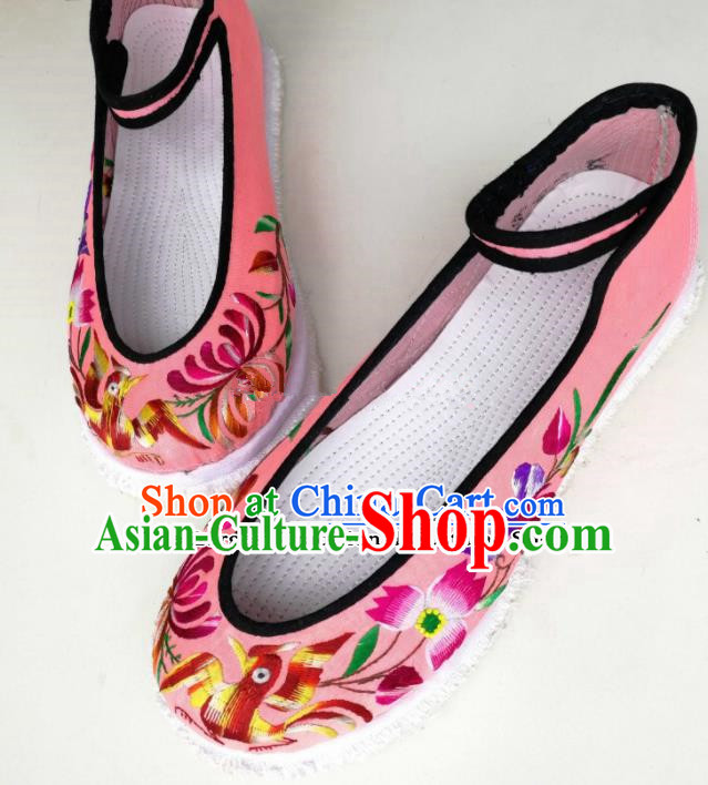 Chinese Traditional Hanfu Shoes Embroidered Shoes Handmade Pink Cloth Shoes for Women