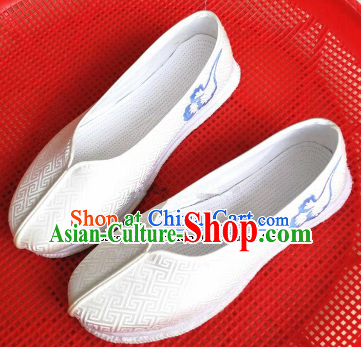 Chinese Traditional Hanfu White Satin Shoes Embroidered Shoes Handmade Shoes for Women