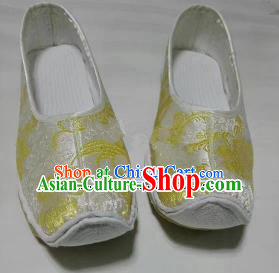 Chinese Traditional Hanfu Shoes White Satin Shoes Handmade Cloth Shoes for Women