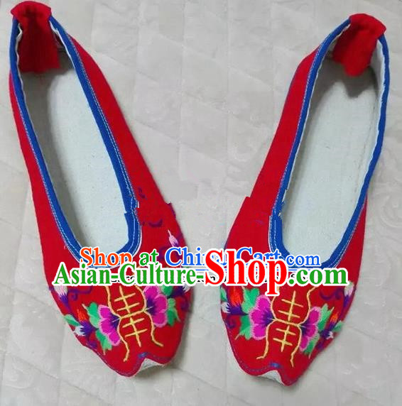 Chinese Traditional Hanfu Shoes Ancient Princess Red Embroidered Shoes Handmade Cloth Shoes for Women