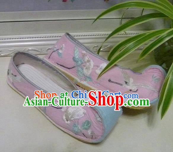 Chinese Traditional Hanfu Shoes Ancient Princess Pink Embroidered Shoes Handmade Shoes for Women