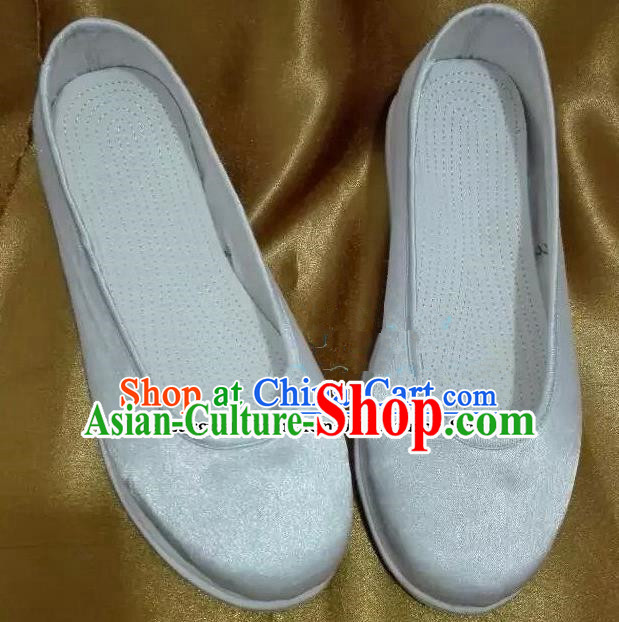 Chinese Traditional Hanfu Shoes Ancient Princess White Satin Shoes Handmade Shoes for Women