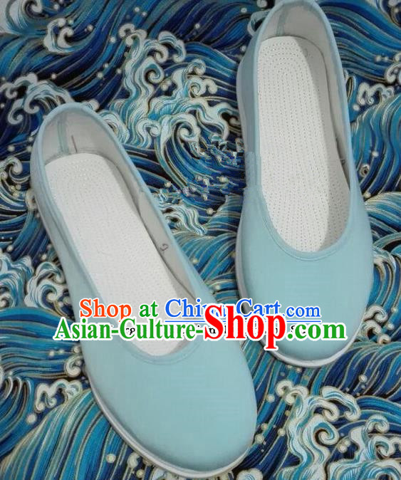 Chinese Traditional Hanfu Shoes Ancient Princess Shoes Handmade Blue Cloth Shoes for Women