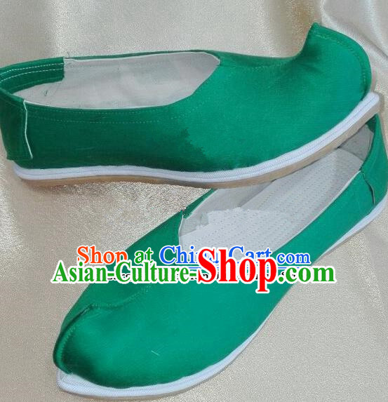 Chinese Traditional Hanfu Shoes Ancient Princess Green Satin Shoes Handmade Shoes for Women